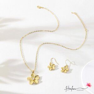 Gold Cubic Zirconia Plumeria Necklace